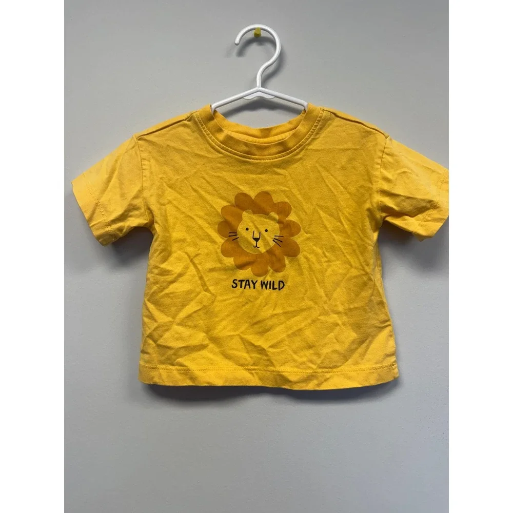 Hanna Andersson Kids Stay Wild Lion Graphic Tee Yellow Cotton Shirt 2T 85cm